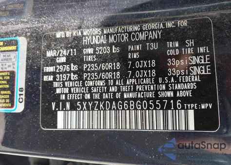 2011 Hyundai Santa Fe Limited V6 from USA, damaged, VIN 5XYZKDAG6BG055716